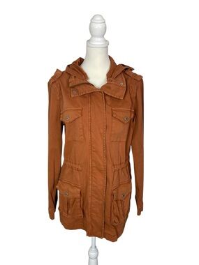 Tinsel Utility Jacket Hooded Anorak Rust Brown Lightweight Military Cargo Coat